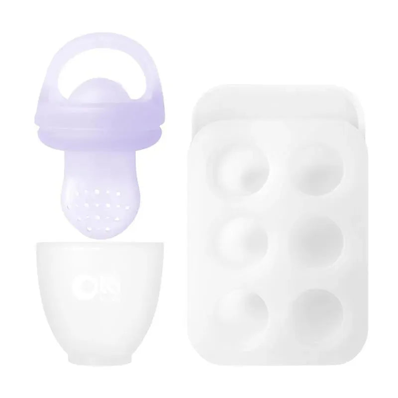 Ola Baby - Silicone Fresh Fruit Feeder & Popsicle Set for Solid Food Introduction, Lilac Image 1