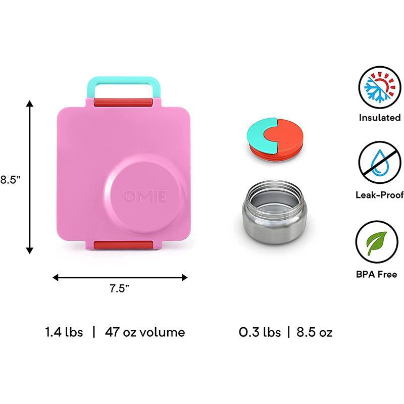 OmieBox - Insulated Bento Box with Leak Proof Thermos Food Jar, Pink B