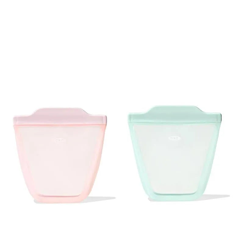 Oxo - Tot Silicone Reusable Bags 2 Pc Stand Up Cup Set, Opal And Blossom Image 1