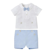 Paz Rodriguez - 2Pk Baby Set Woven Newborn Blouse & Short, White/Sky Blue Image 1