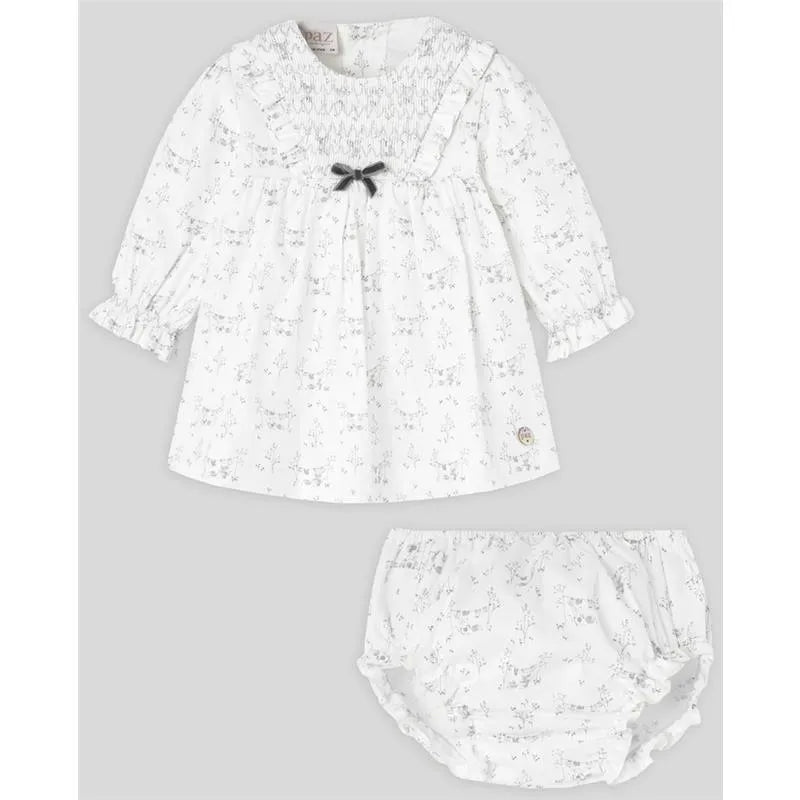 Paz Rodriguez - Baby Girl Dress & Bloomer Set Pulgarcito, Grey Pearl Image 1