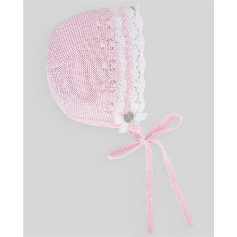 Paz Rodriguez - Baby Knit Newborn Bonnet, Chalk Pink/White Image 1