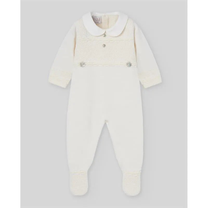 Paz Rodriguez - Baby Knit Newborn Romper, Cream/Beige Image 1