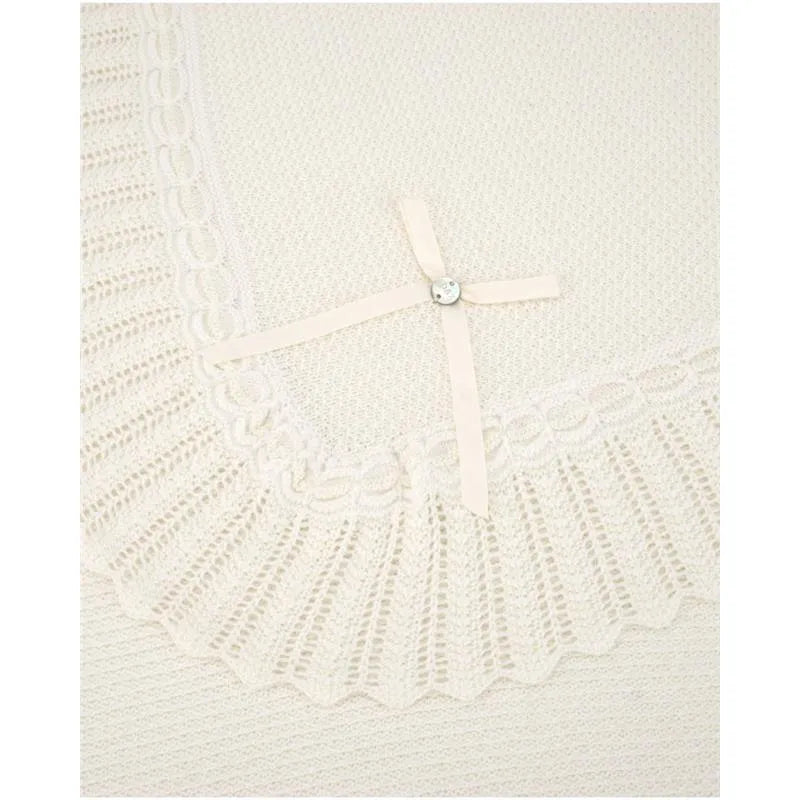 Paz Rodriguez - Baby Knit Newborn Shawl Blanket, Cream/Beige Image 2