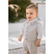 Paz Rodriguez - Baby Woven Newborn Waistcoat & Short & Shirt, Beige/White Image 1