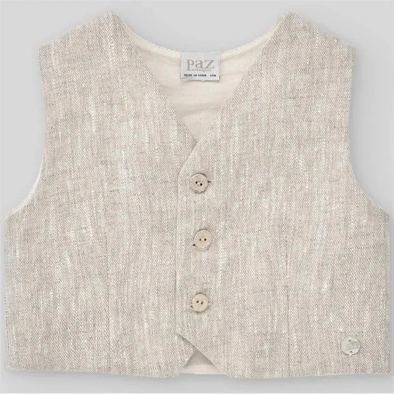 Paz Rodriguez - Baby Woven Newborn Waistcoat & Short & Shirt, Beige/White Image 2