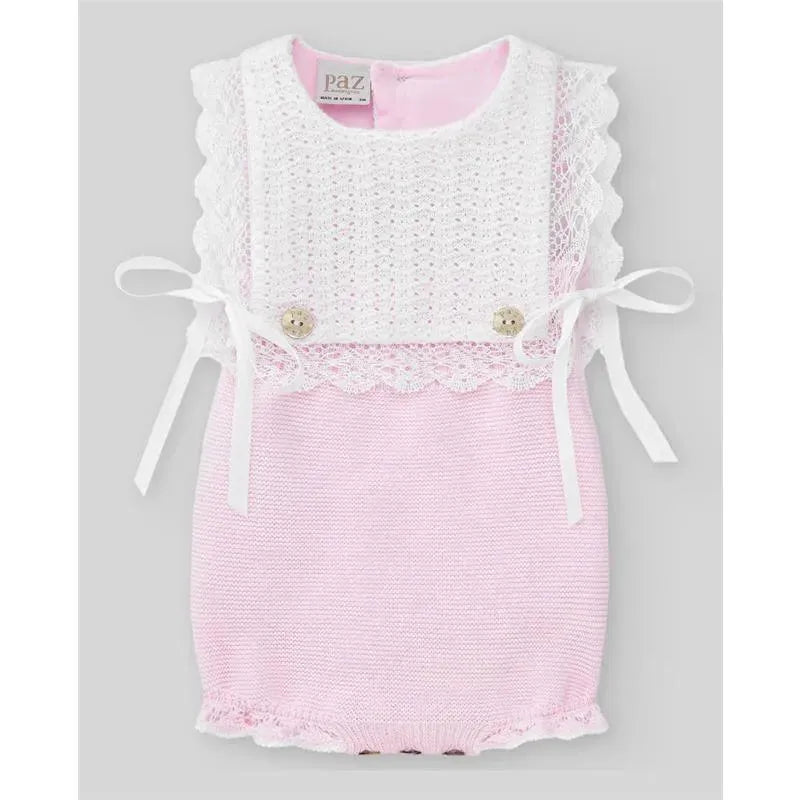 Paz Rodriguez - Knit Newborn Body Romper, Chalk Pink/White Image 1