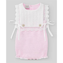 Paz Rodriguez - Knit Newborn Body Romper, Chalk Pink/White Image 1