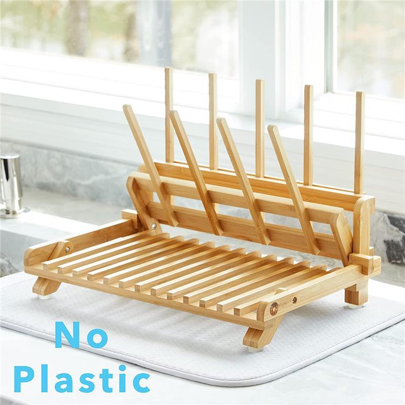 High Quality Easy Cleaning Thorough Draining 100% Bamboo Double Collapsible  Dish Drying Rack 