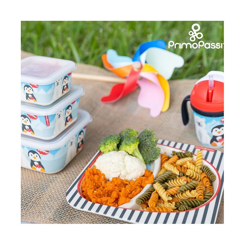 Primo Passi - Bamboo Fiber Kids Super Combo - Divided Square Plate, Square Bowl, Fork&Spoon, And 3 Food Container With Lids - Winter Friends Image 3