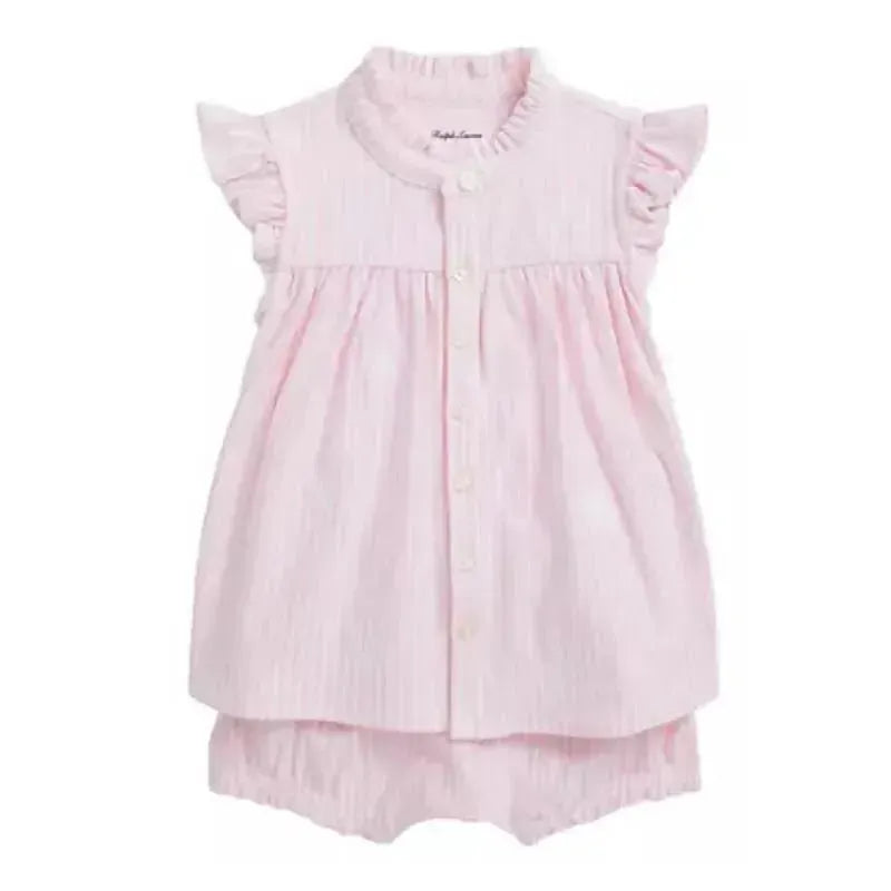 Ralph Lauren Baby - 2Pk Short Sleeve Oxford Mesh Top With Bloomer, Carmel Pink  Image 1