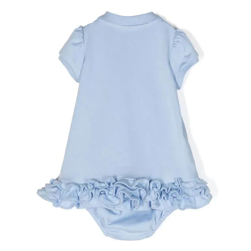 Ralph Lauren Baby - Short Sleeve Interlock Knit Cupcake Ruffle Polo Dress, Blue Image 2