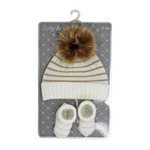 Rose Textile - Baby Blish Gold Lurex Stripe Hat & Bootie Set  Image 2