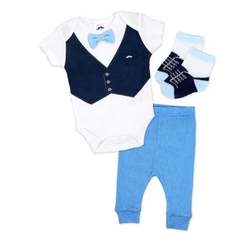 Rose Textile - Baby Boys Blue Suspender Bowtie Set Image 1