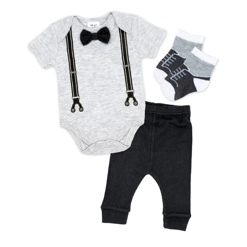 Rose Textile - Baby Boys Grey Suspender Bowtie Set Image 1