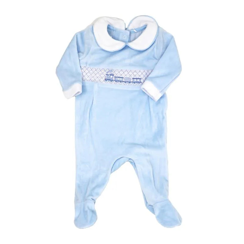 Rose Textile - Baby Boy's Smocking Train Velour Coverall Image 1