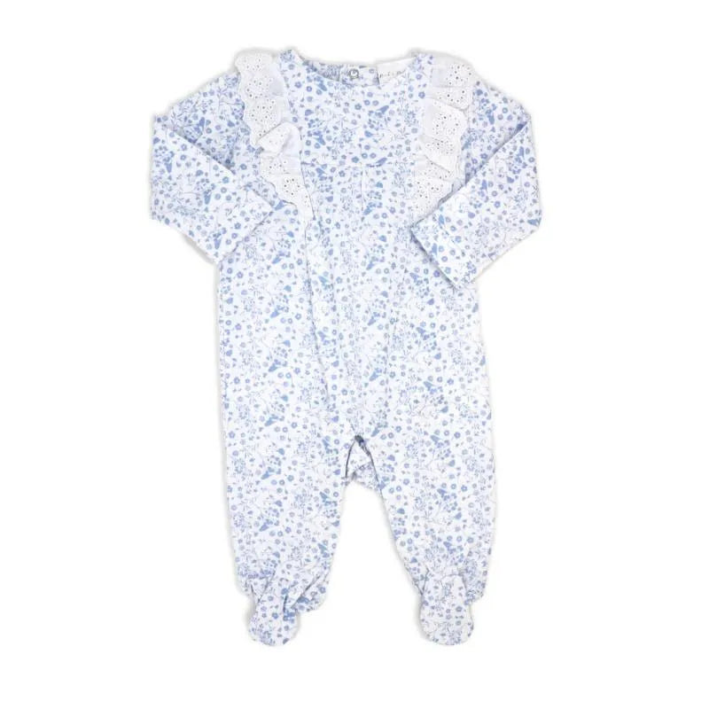 Rose Textile - Baby Girls Blue Floral Sleepsuit Image 1