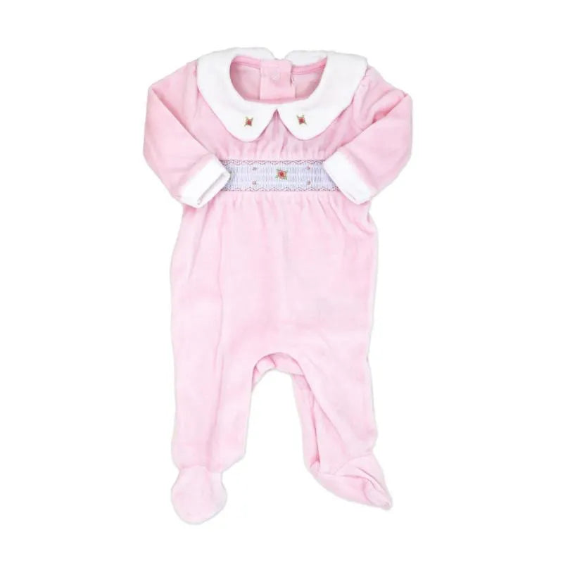 Rose Textile - Baby Girls Smocking Floral Velour Coverall  Image 1