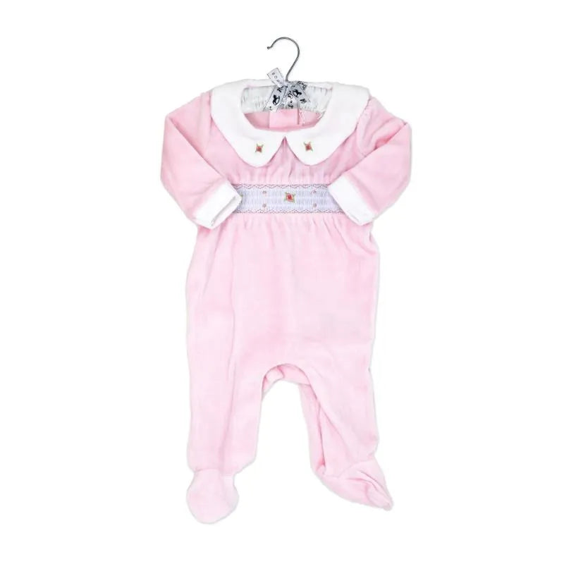 Rose Textile - Baby Girls Smocking Floral Velour Coverall  Image 2