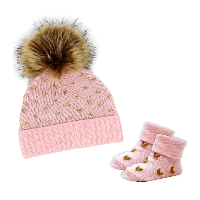 Rose Textile - Baby Gold Lurex Birdeye Hat & Bootie Set Image 1