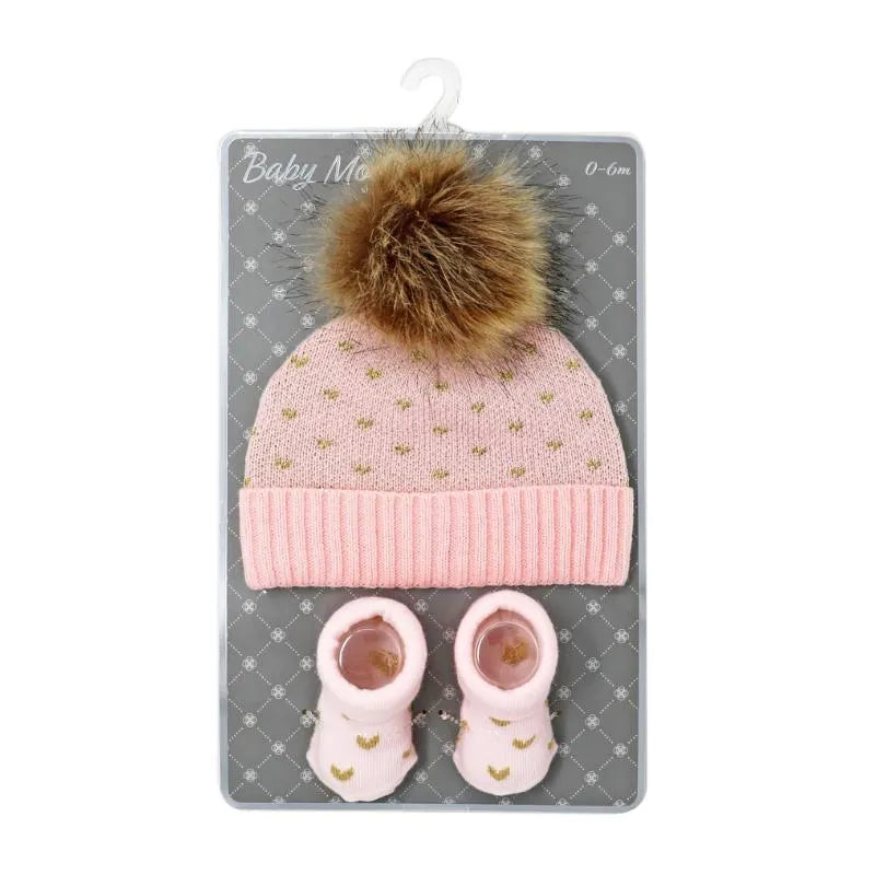 Rose Textile - Baby Gold Lurex Birdeye Hat & Bootie Set Image 2