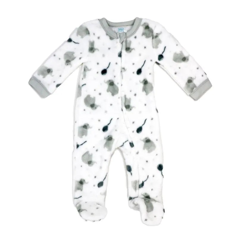 Rose Textile - Baby Neutral Grey Elephant Printed Fleece Sleeper Image 1