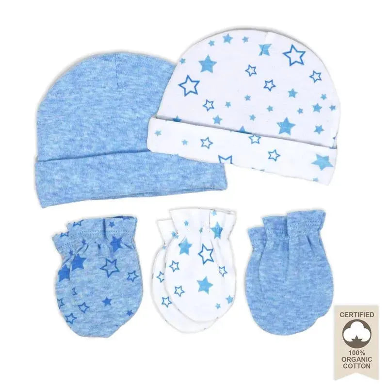 Rose Textiles - 100% Organic Cotton 5 Pack - Hat & Mitt Set, Blue Star Image 1