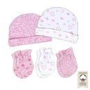 Rose Textiles - 100% Organic Cotton 5 Pack - Hat & Mitt Set, Pink Heart Image 1