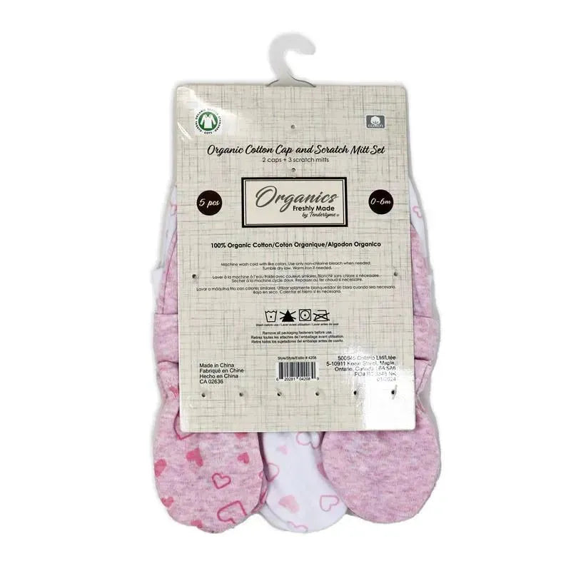 Rose Textiles - 100% Organic Cotton 5 Pack - Hat & Mitt Set, Pink Heart Image 6