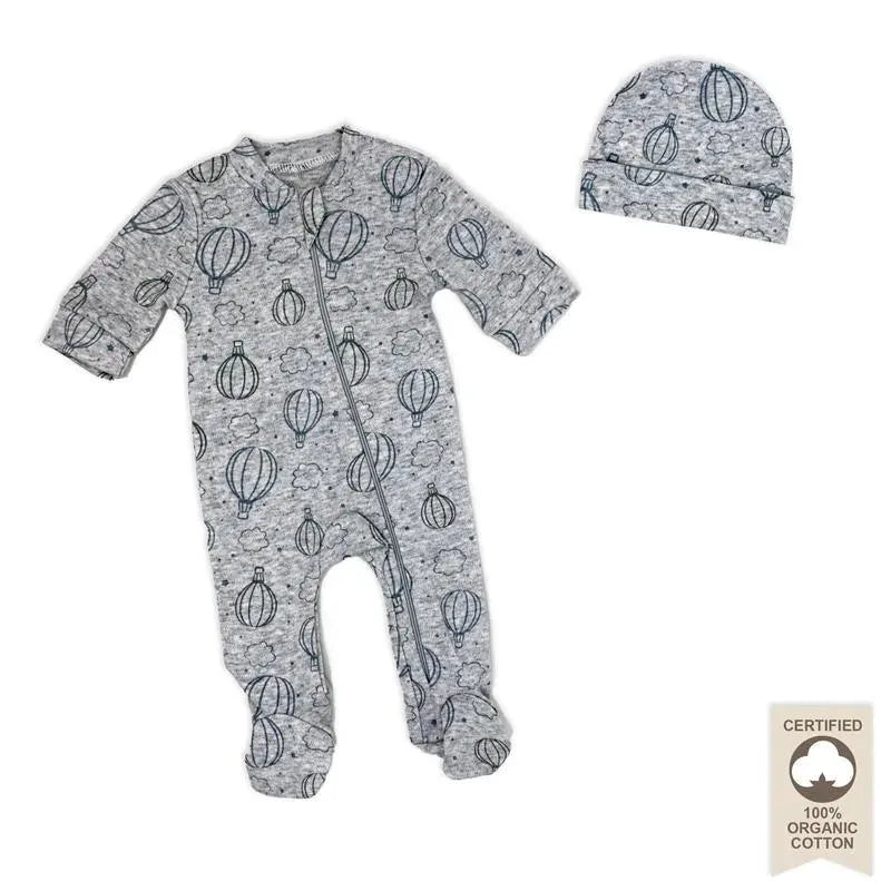 Rose Textiles - 100% Organic Heather Hot Air Balloon Sleeper + Hat, Grey  Image 1