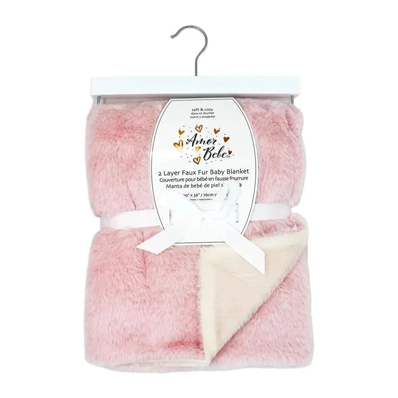 Rose Textiles - 2 Layer Faux Fur Plush Blanket, Pink  Image 2