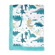 Rose Textiles - 2 Layer Mink Blanket, Teal Dino Image 1