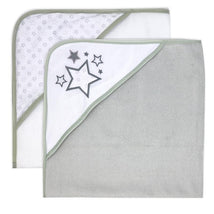 Rose Textiles - 2 Pack Hooded Towel Set, Grey Stars Image 1