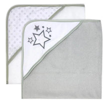 Rose Textiles - 2 Pack Hooded Towel Set, Grey Stars Image 1