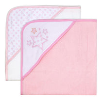 Rose Textiles - 2 Pack Hooded Towel Set, Pink Stars Image 1