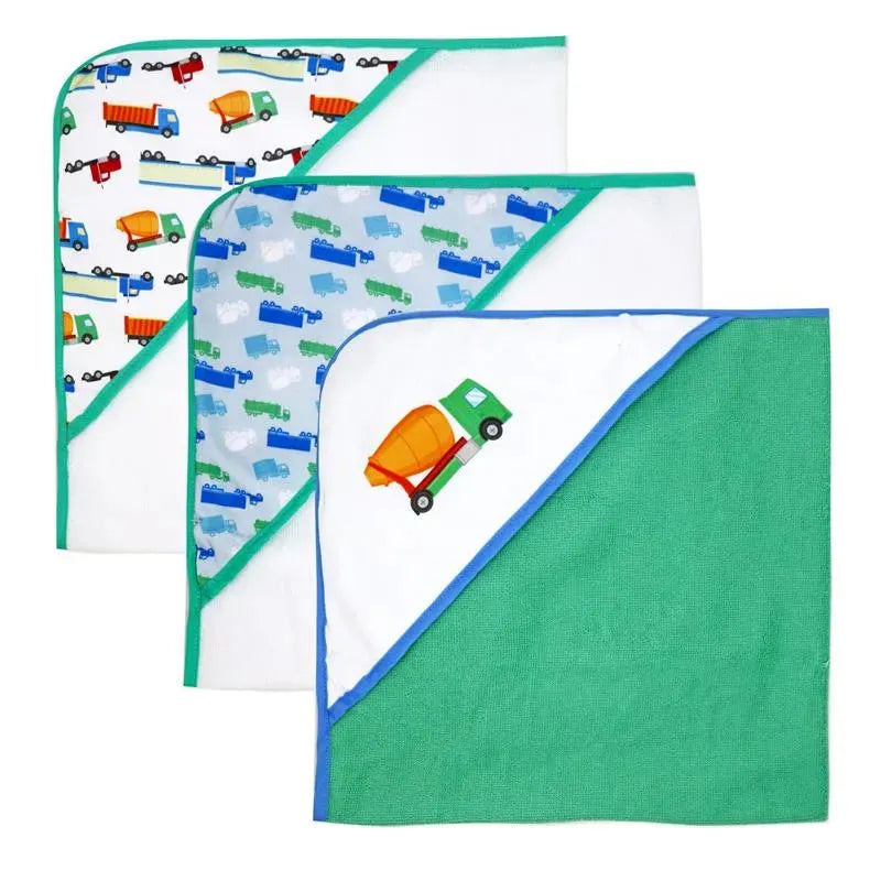 Rose Textiles - 3 Hooded Towels W/ 5 Washcloths:, Green Trucks Image 3