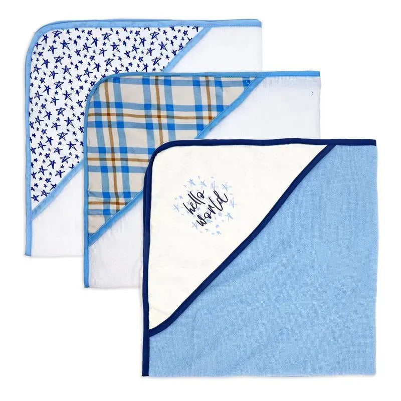 Rose Textiles - 3 Hooded Towels W/ 5 Washcloths, Navy Hello World  Image 3