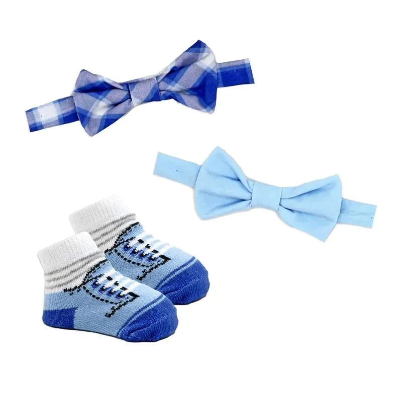 Rose Textiles - 3pc Bowtie & Sock Set, Blue Plaid Image 1