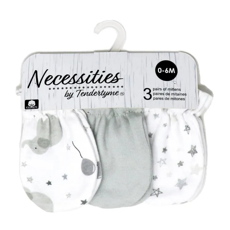 Rose Textiles - 3Pk Baby Unisex Grey Elephant Mitt Image 1