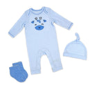 Rose Textiles - 3Pk Boys Waffle Coverall Set, Giraffe Blue Image 1