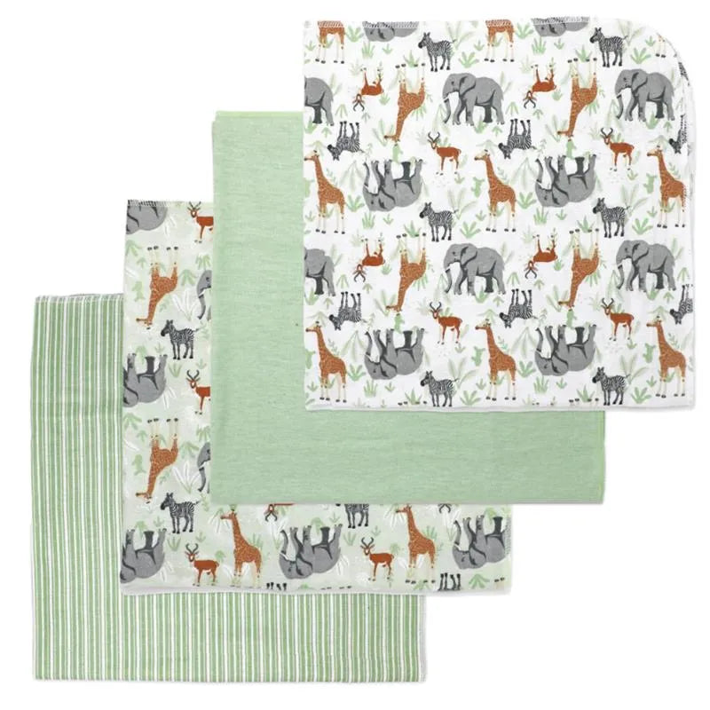 Rose Textiles - 4Pk Receiving Blanket, Sage Safari Image 1