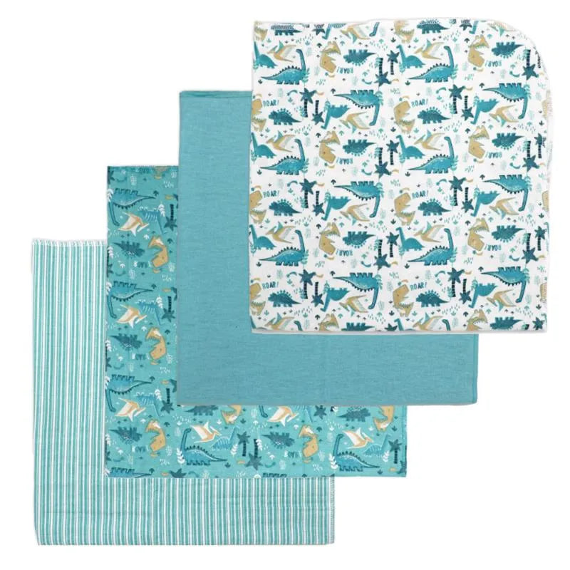 Rose Textiles - 4Pk Receiving Blanket Teal Dino Image 1