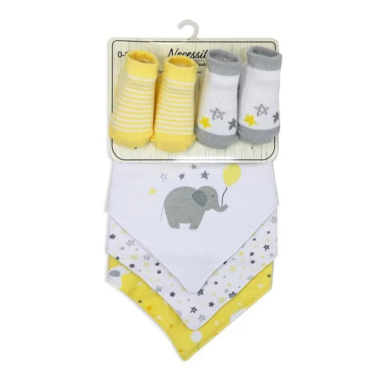 Rose Textiles - 5 Pc Bib And Socks Set, Yellow Elephant Image 2