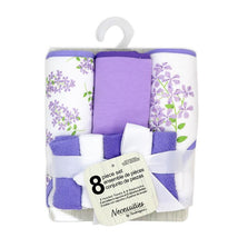 Rose Textiles - 8Pc Bath Set - 5 Hooded Towels W/ 3 Washcloths, Purple Floral Image 2