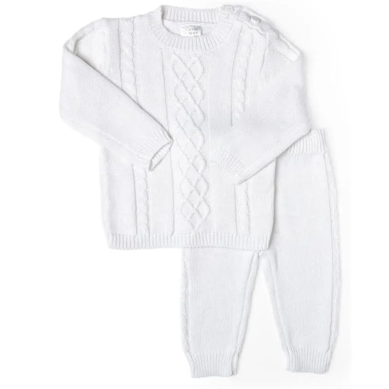 Rose Textiles - Cable Knit Baby Sweater Set, White Image 1