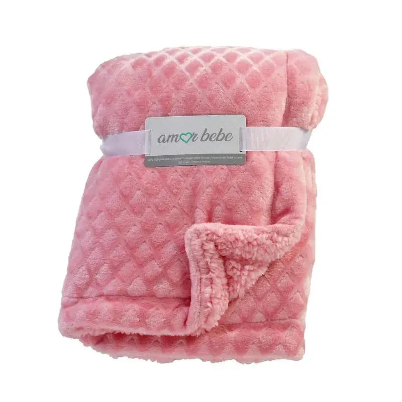 Rose Textiles - Diamond Sherpa Baby Blanket, Pink Image 1