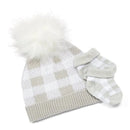 Rose Textiles - Grey Buffalo Check Faux Fur Pom-Pom Beanie & Bootie Image 1