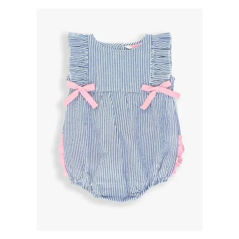 Rufflebutts - Baby Girls Blue Seersucker Classic Ruffle Bubble Image 1