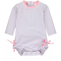 Rufflebutts - Baby Girls Lavender Seersucker Long Sleeve One Piece Rash Guard, Purple Image 1