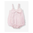 Rufflebutts - Baby Girls Pink Seersucker Bow Front Woven Bubble Romper Image 1